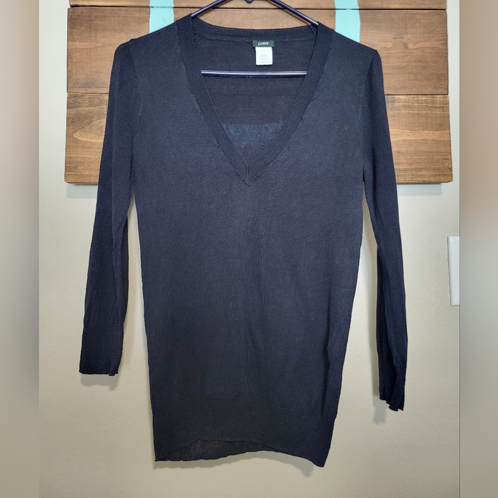 J. Crew Blue V-Neck Silk and Linen Blend Sweater Size Small